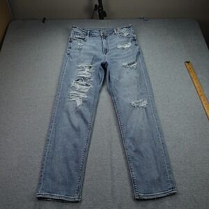 American Eagle Jeans Womens 10 Mom Light Wash Distressed Denim Ripped Stretch